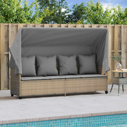 Ligbed Met Luifel En Kussen Poly Rattan  Beige en grijs with canopy