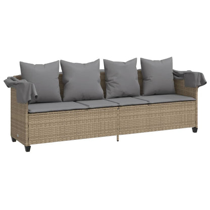 Ligbed Met Luifel En Kussen Poly Rattan  Beige en grijs with canopy