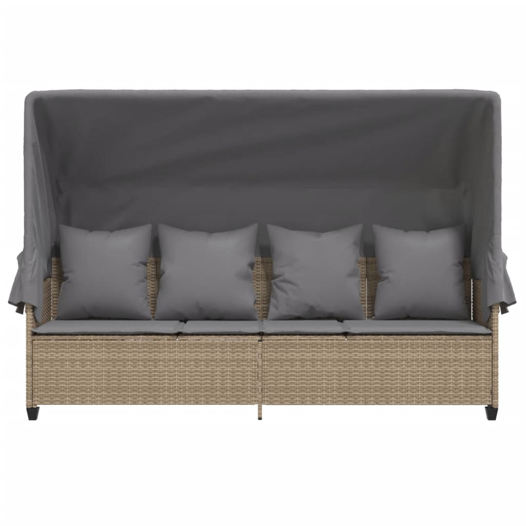Ligbed Met Luifel En Kussen Poly Rattan  Beige en grijs with canopy