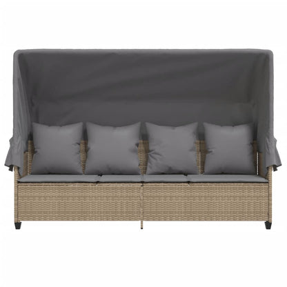 Ligbed Met Luifel En Kussen Poly Rattan  Beige en grijs with canopy