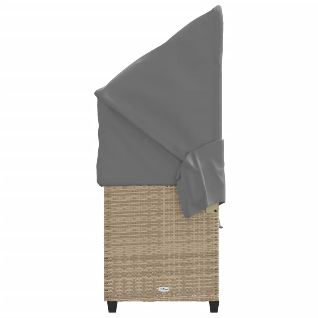 Ligbed Met Luifel En Kussen Poly Rattan  Beige en grijs with canopy