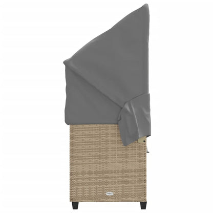 Ligbed Met Luifel En Kussen Poly Rattan  Beige en grijs with canopy