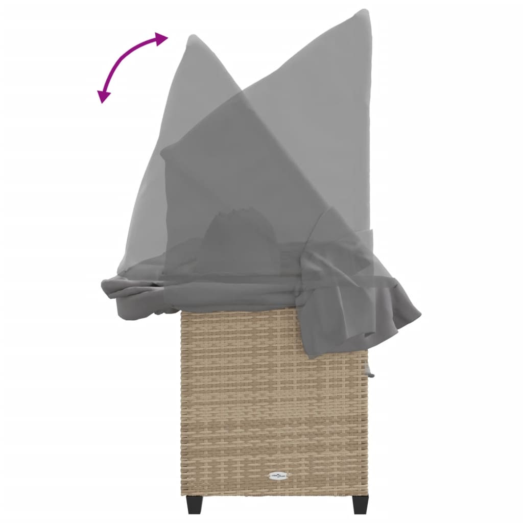 Ligbed Met Luifel En Kussen Poly Rattan  Beige en grijs with canopy