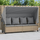 Ligbed Met Luifel En Kussen Poly Rattan  Beige en grijs with canopy