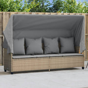 Sun lounger with canopy and cushion poly rattan beige