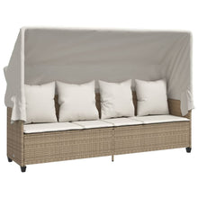 Ligbed Met Luifel En Kussen Poly Rattan Beige beige and cream with canopy
