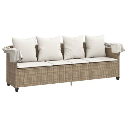 Ligbed Met Luifel En Kussen Poly Rattan Beige beige and cream with canopy