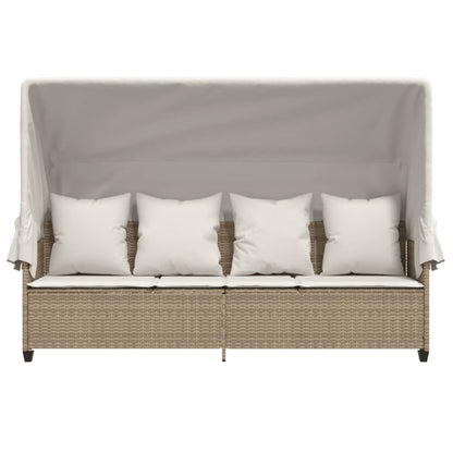 Ligbed Met Luifel En Kussen Poly Rattan Beige beige and cream with canopy