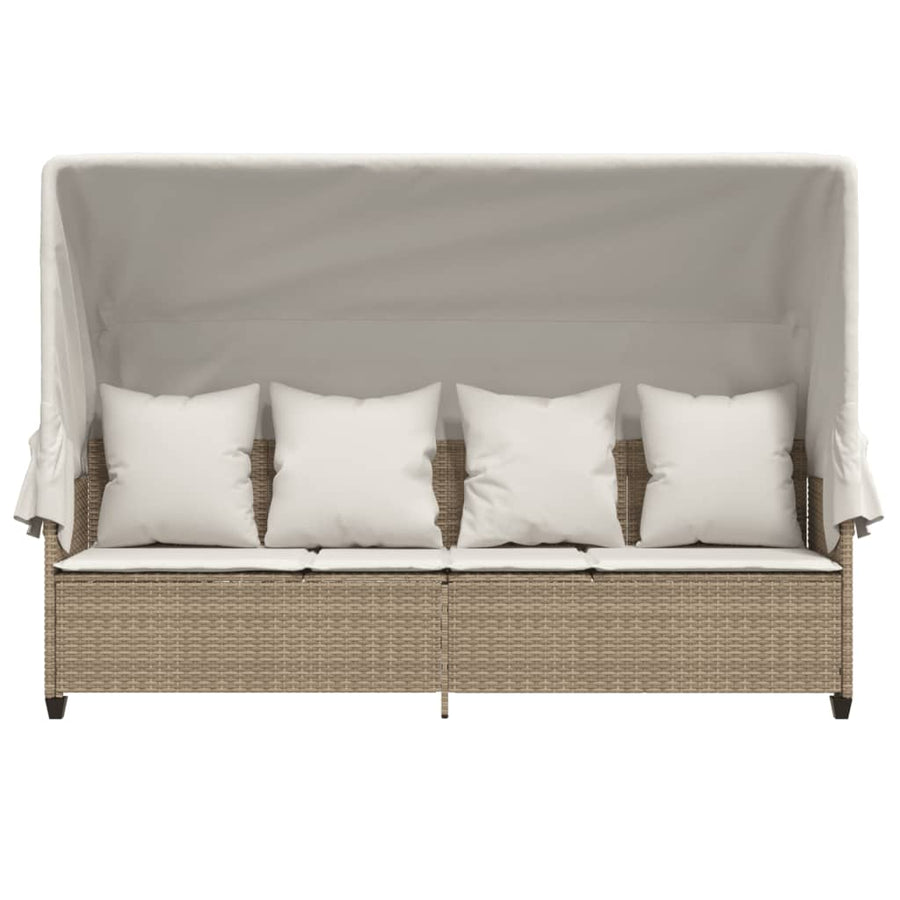 Ligbed Met Luifel En Kussen Poly Rattan Beige beige and cream with canopy