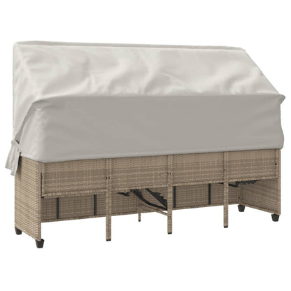Ligbed Met Luifel En Kussen Poly Rattan Beige beige and cream with canopy