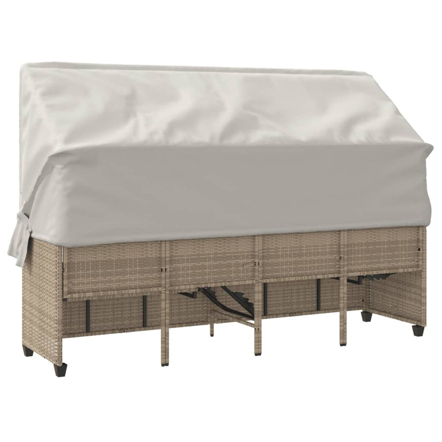 Ligbed Met Luifel En Kussen Poly Rattan Beige beige and cream with canopy