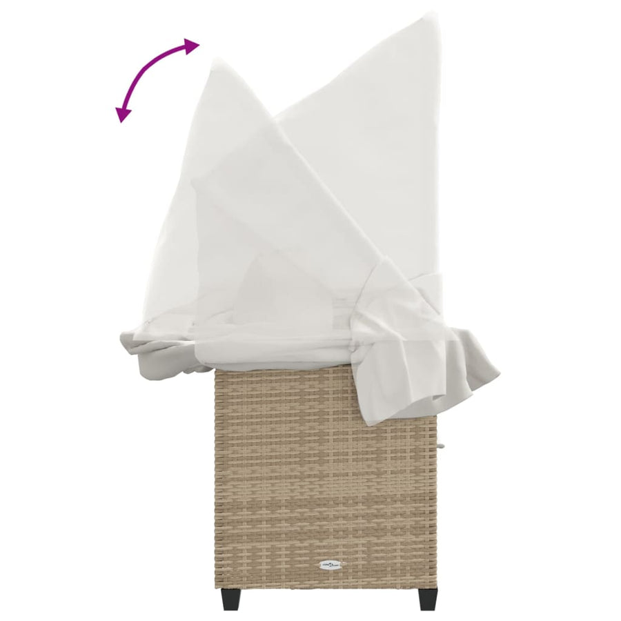 Ligbed Met Luifel En Kussen Poly Rattan Beige beige and cream with canopy