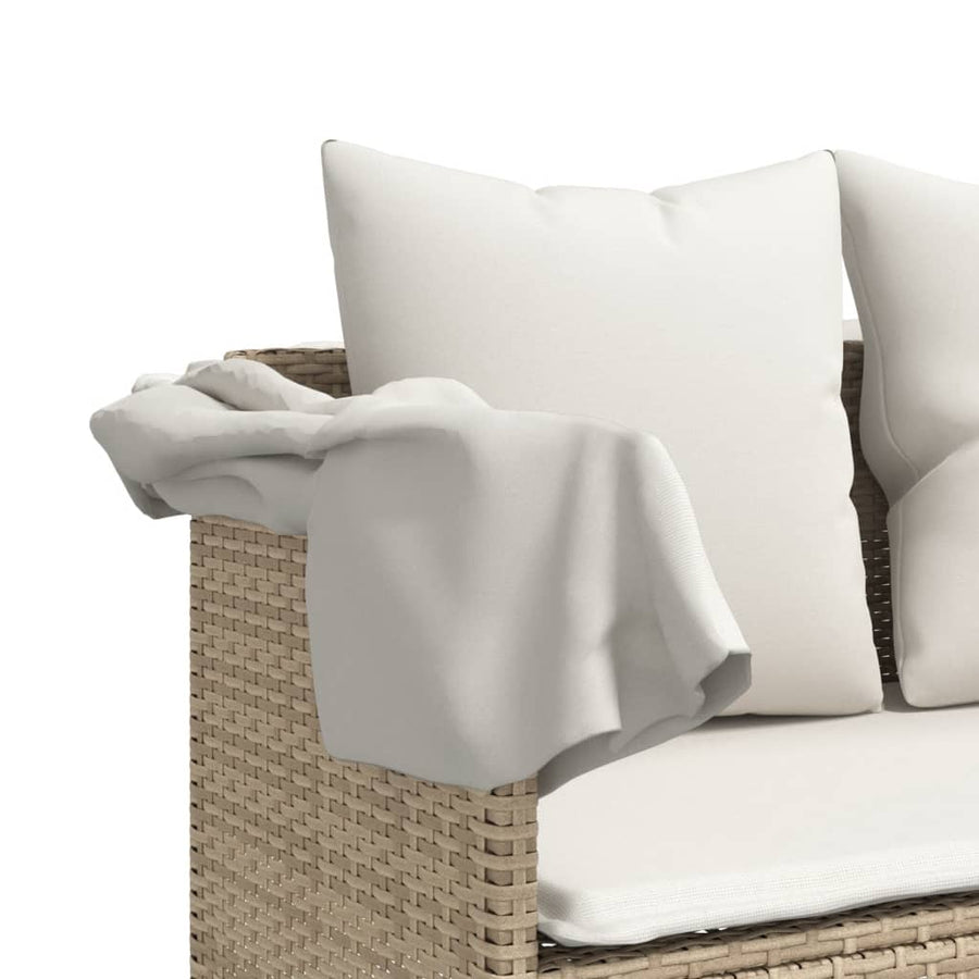 Ligbed Met Luifel En Kussen Poly Rattan Beige beige and cream with canopy