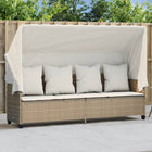 Ligbed Met Luifel En Kussen Poly Rattan Beige beige and cream with canopy