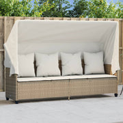 Sunlounger with canopy and cushion poly rattan beige