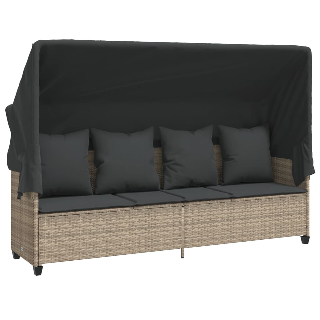 Ligbed Met Luifel En Kussens Poly Rattan  Lichtgrijs with canopy