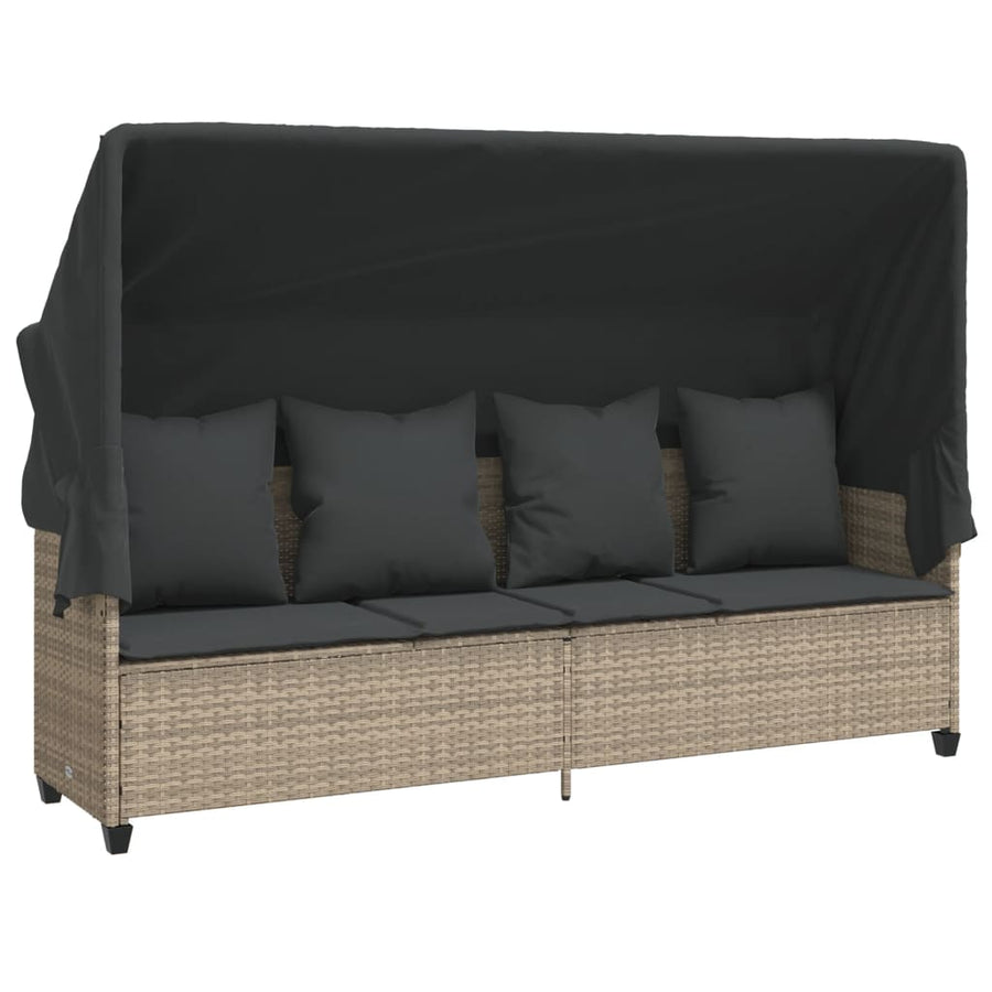 Ligbed Met Luifel En Kussens Poly Rattan  Lichtgrijs with canopy