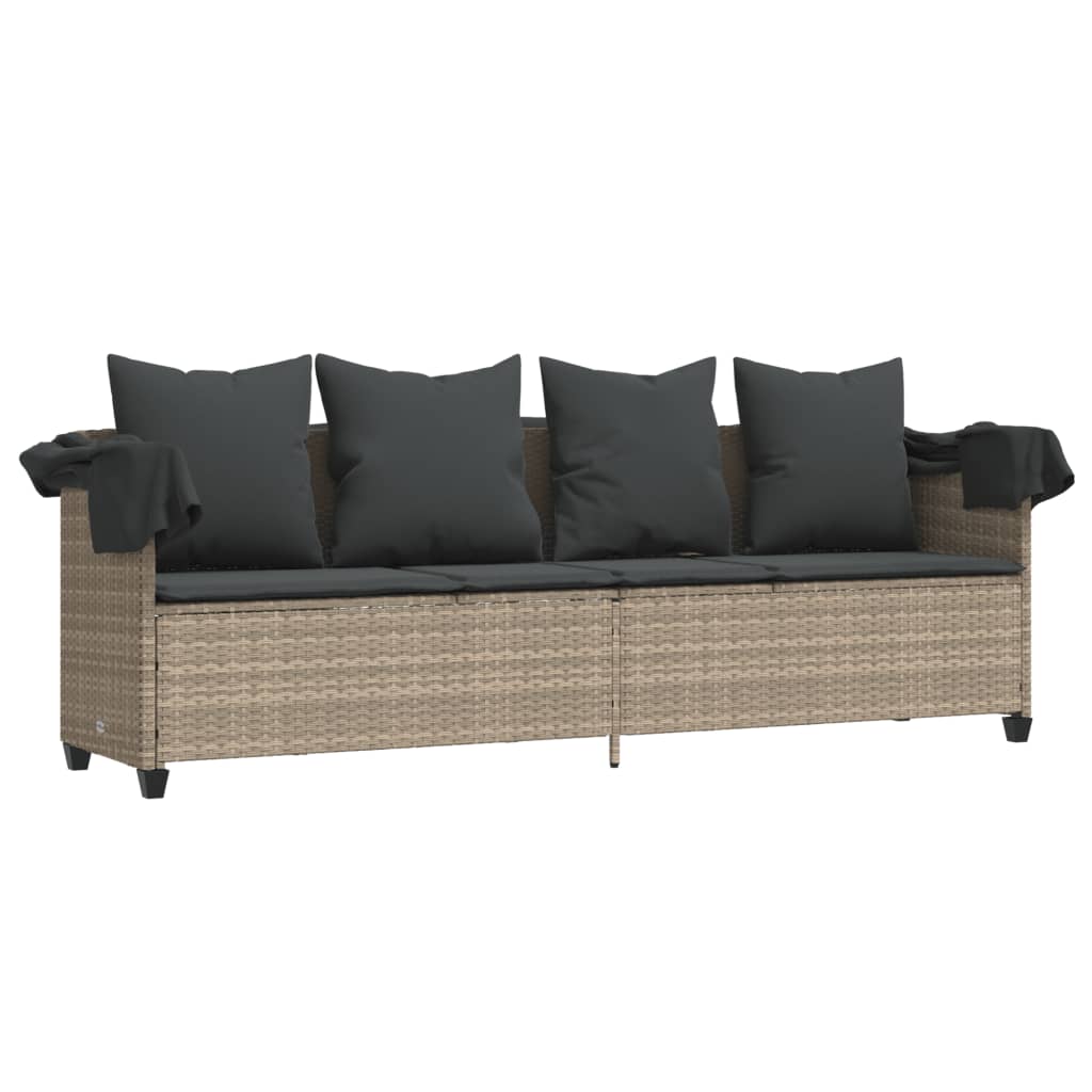 Ligbed Met Luifel En Kussens Poly Rattan  Lichtgrijs with canopy