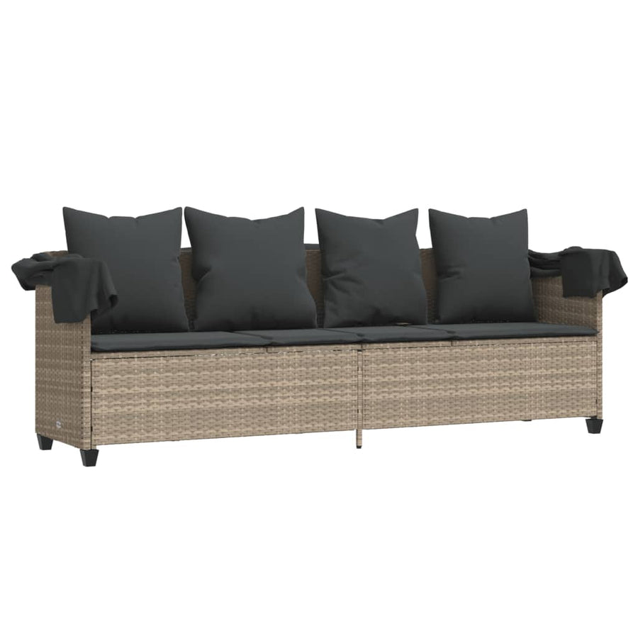 Ligbed Met Luifel En Kussens Poly Rattan  Lichtgrijs with canopy