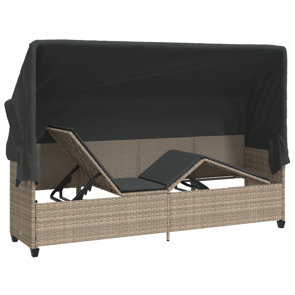 Ligbed Met Luifel En Kussens Poly Rattan  Lichtgrijs with canopy
