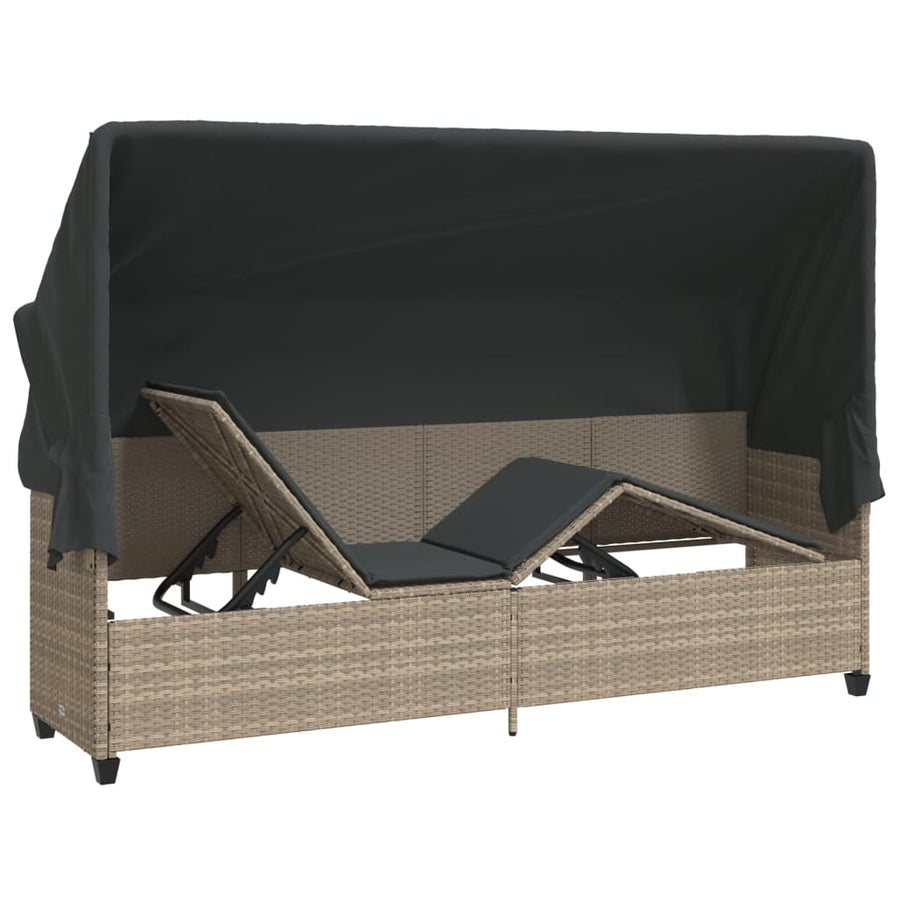 Ligbed Met Luifel En Kussens Poly Rattan  Lichtgrijs with canopy
