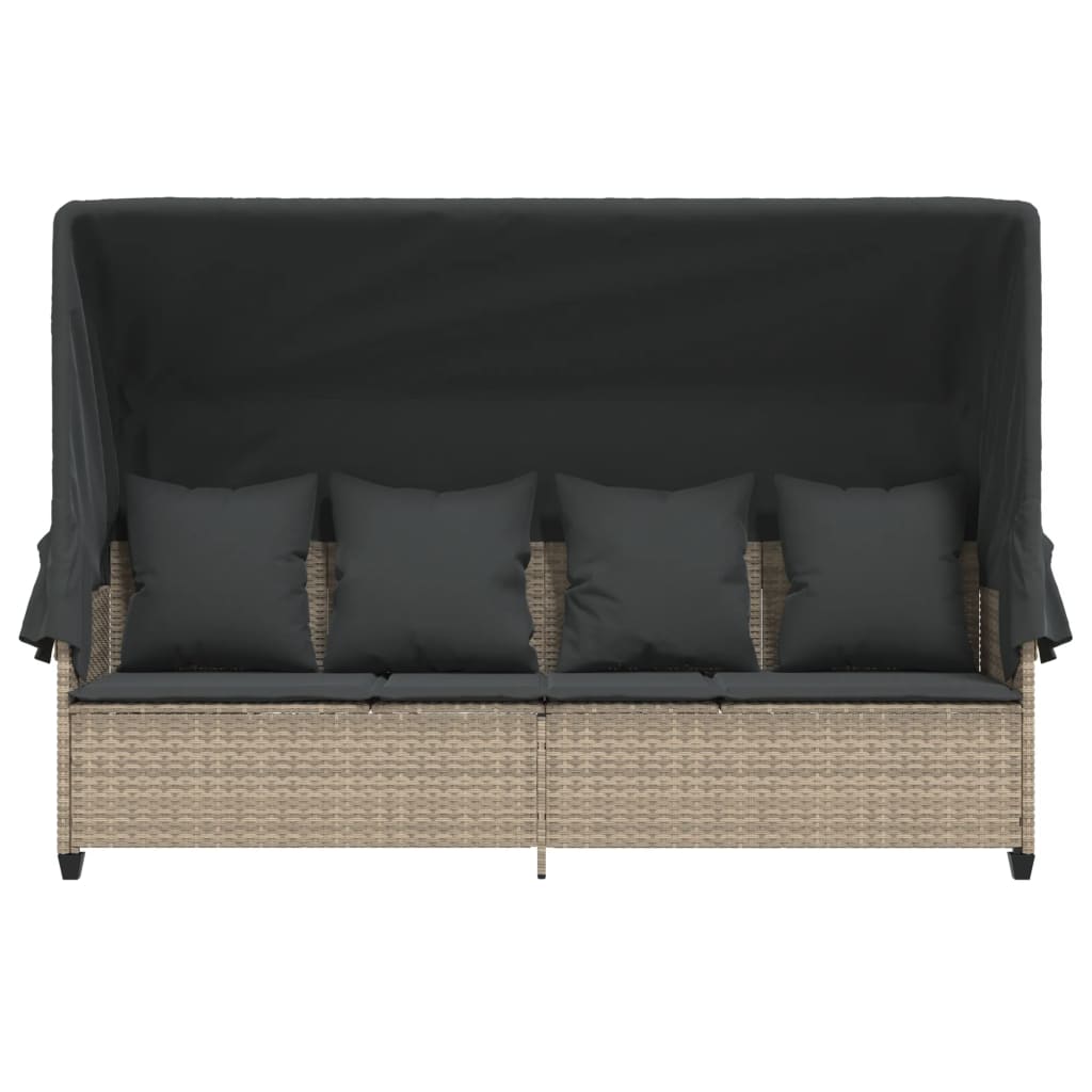 Ligbed Met Luifel En Kussens Poly Rattan  Lichtgrijs with canopy