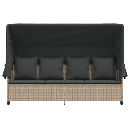 Ligbed Met Luifel En Kussens Poly Rattan  Lichtgrijs with canopy