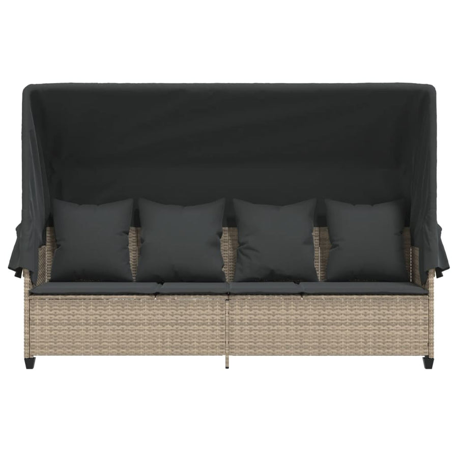Ligbed Met Luifel En Kussens Poly Rattan  Lichtgrijs with canopy