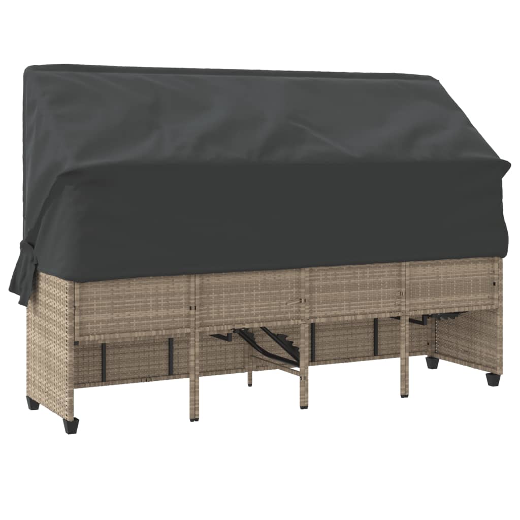 Ligbed Met Luifel En Kussens Poly Rattan  Lichtgrijs with canopy