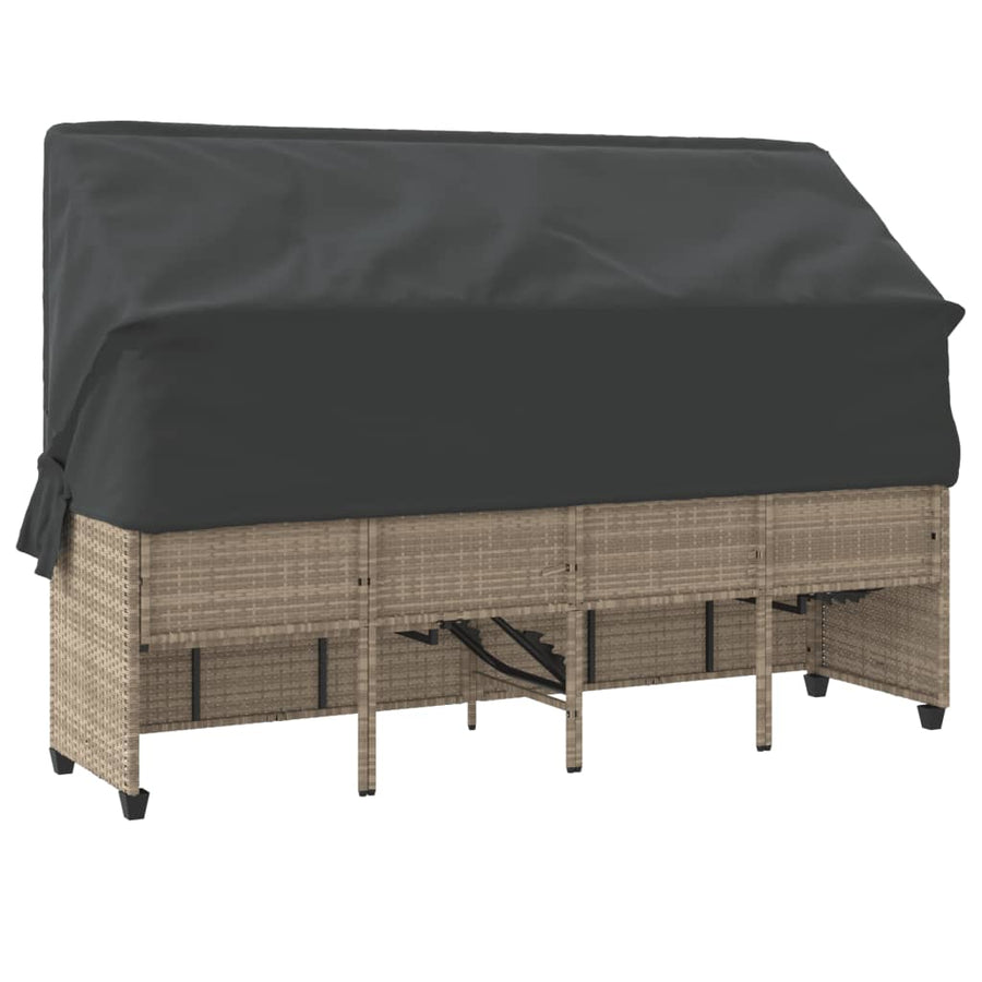 Ligbed Met Luifel En Kussens Poly Rattan  Lichtgrijs with canopy