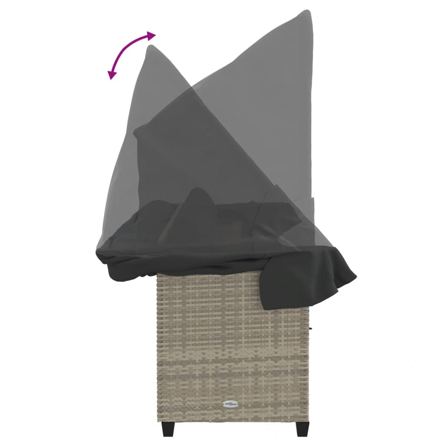 Ligbed Met Luifel En Kussens Poly Rattan  Lichtgrijs with canopy