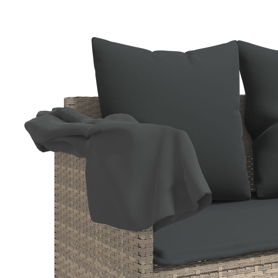 Ligbed Met Luifel En Kussens Poly Rattan  Lichtgrijs with canopy