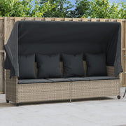 Sun lounger with canopy and cushions poly rattan light grey