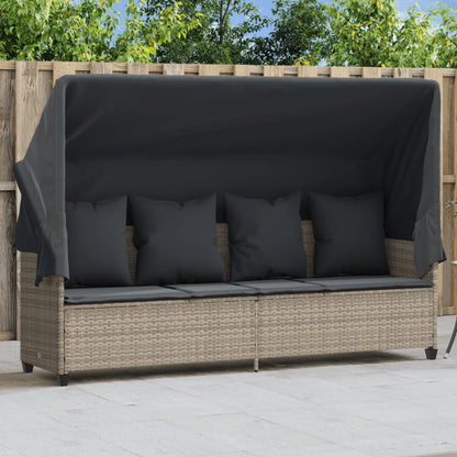 Ligbed Met Luifel En Kussens Poly Rattan  Lichtgrijs with canopy