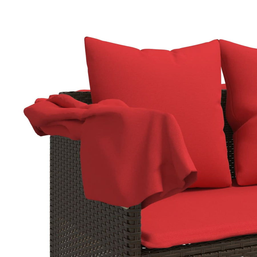 Ligbed Met Luifel En Kussens Poly Rattan Bruin