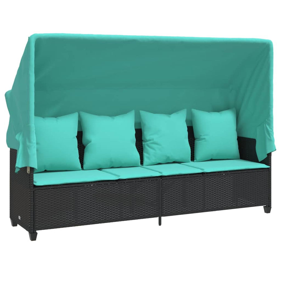 Ligbed En Kussens Poly Rattan Zwart