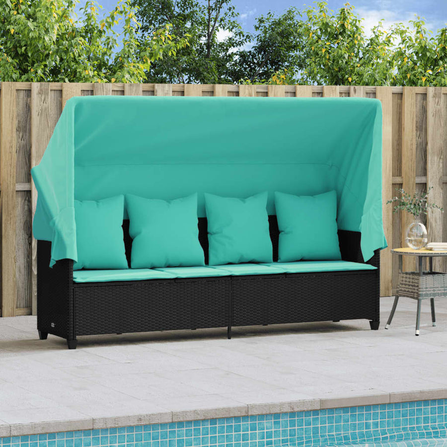 Ligbed En Kussens Poly Rattan Zwart