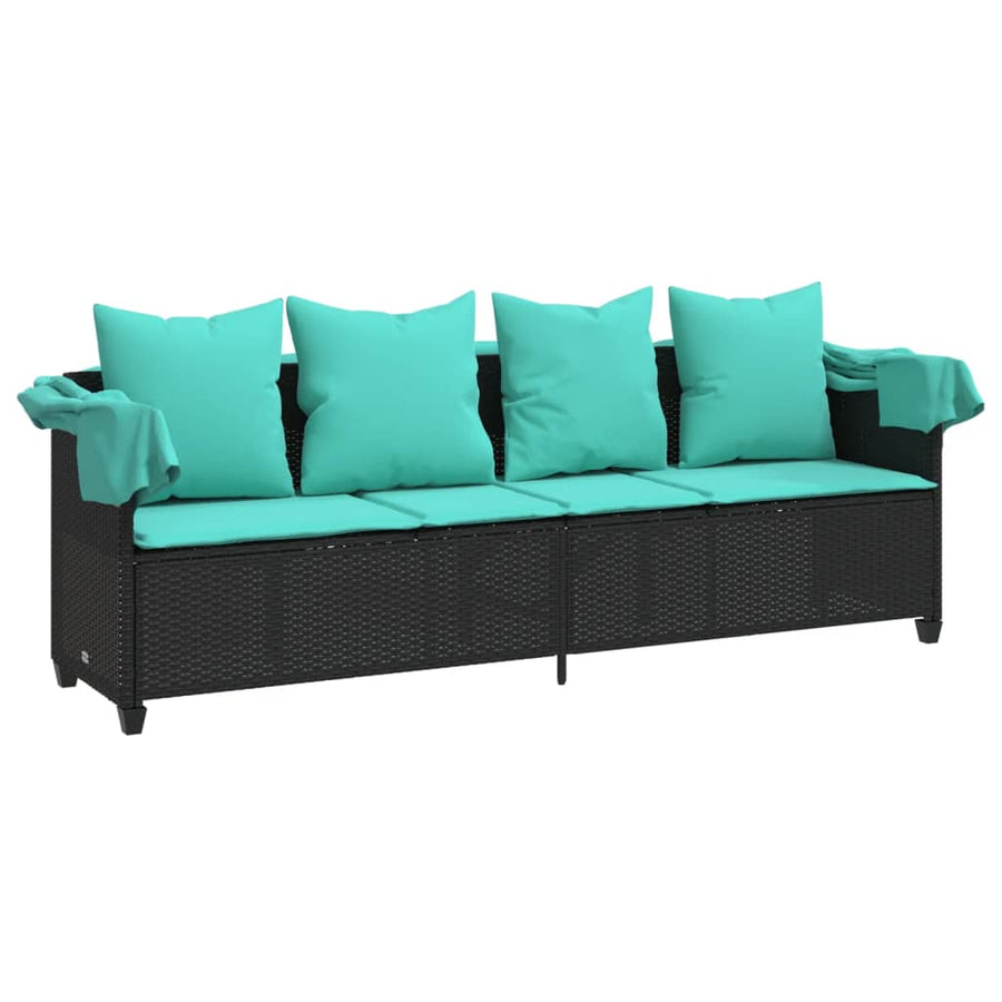 Ligbed En Kussens Poly Rattan Zwart