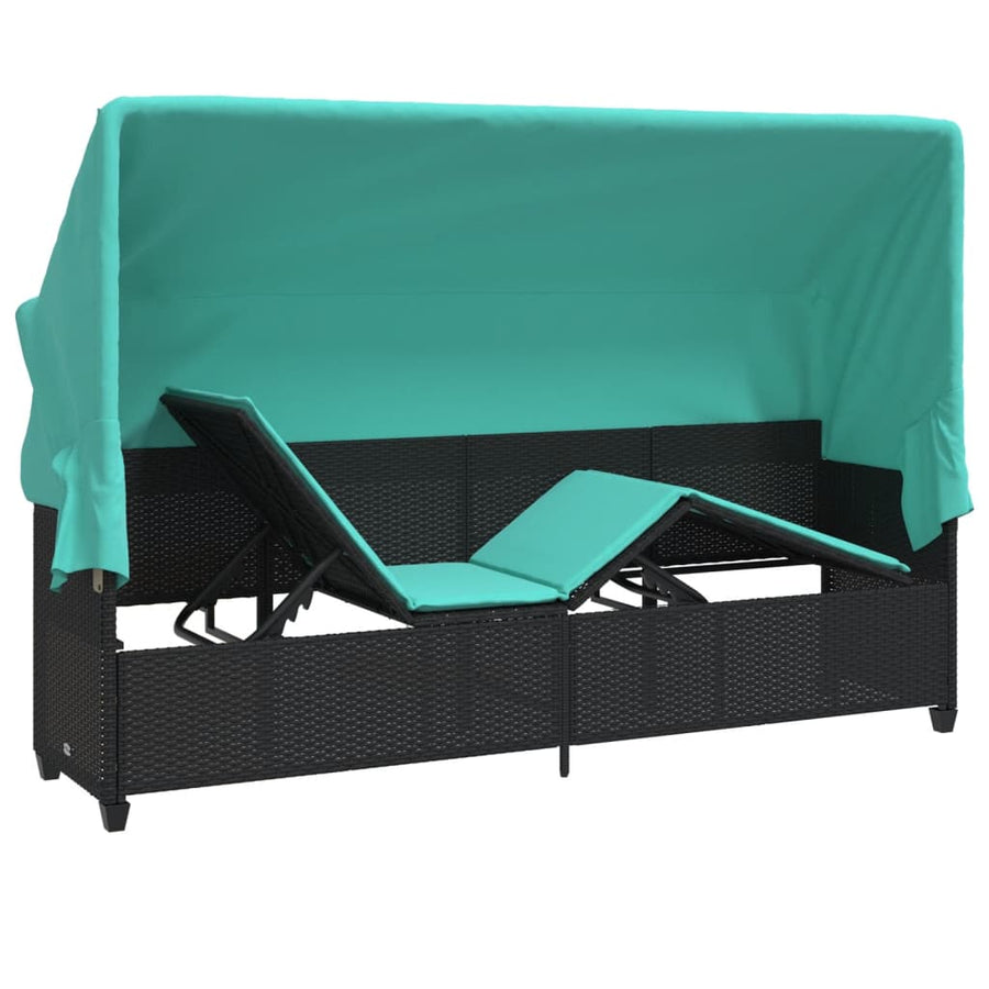 Ligbed En Kussens Poly Rattan Zwart