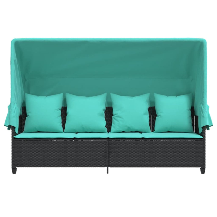 Ligbed En Kussens Poly Rattan Zwart