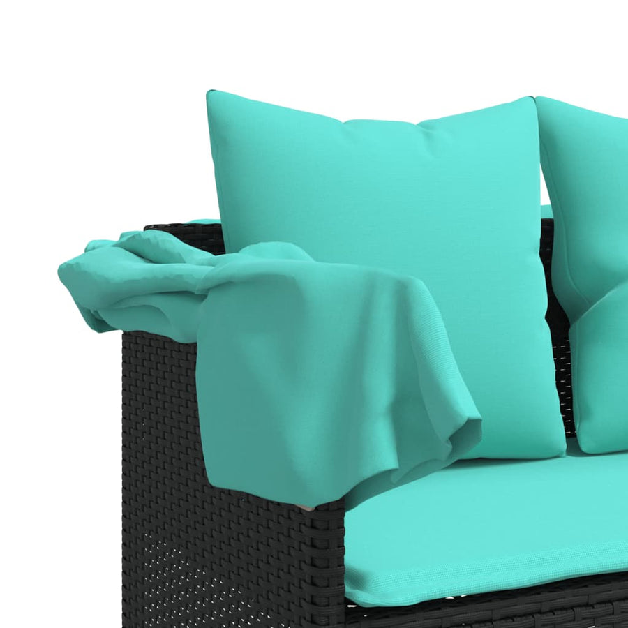 Ligbed En Kussens Poly Rattan Zwart