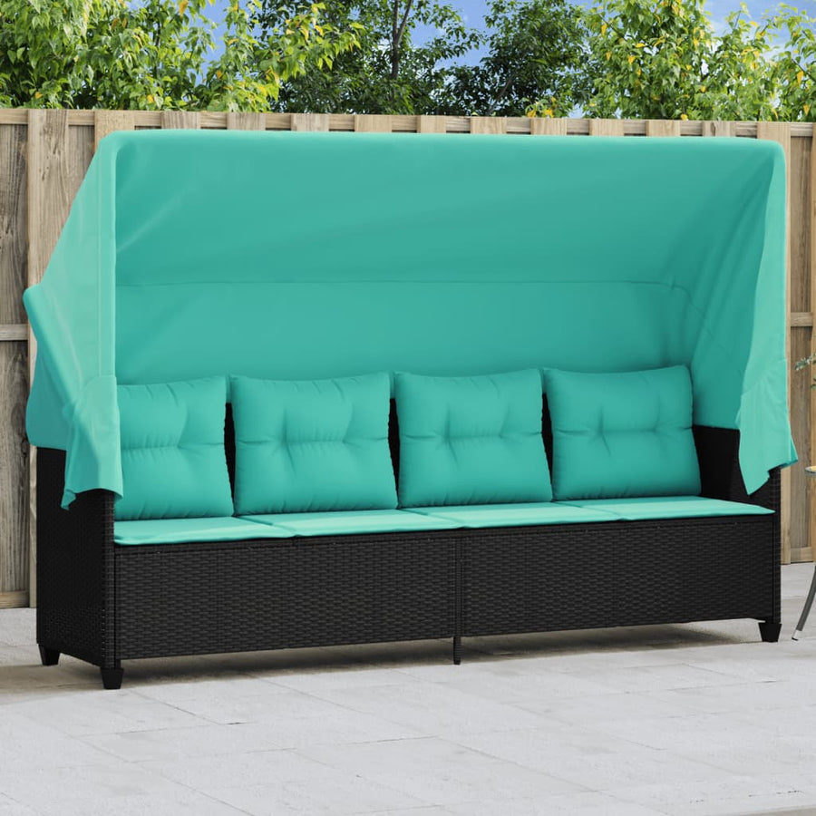 Ligbed En Kussens Poly Rattan Zwart