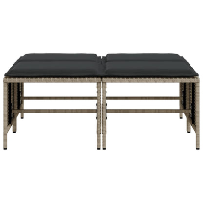 Tuinkrukken met kussens 4 st poly rattan lichtgrijs