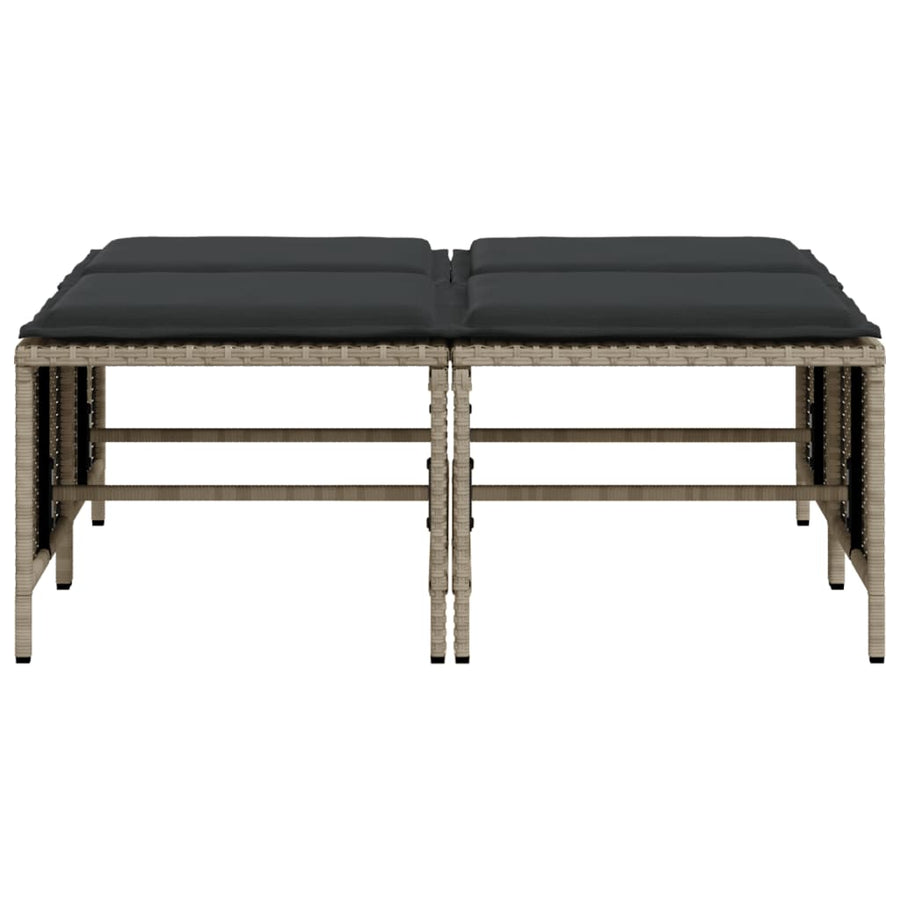 Tuinkrukken met kussens 4 st poly rattan lichtgrijs