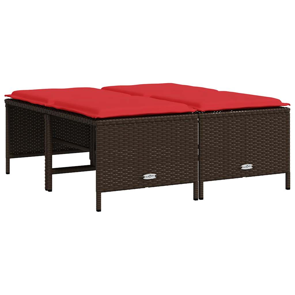 Tuinstoelen met kussens 4 stuks Bruin Poly Rotan