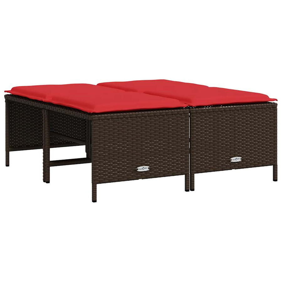 Tuinstoelen met kussens 4 stuks Bruin Poly Rotan