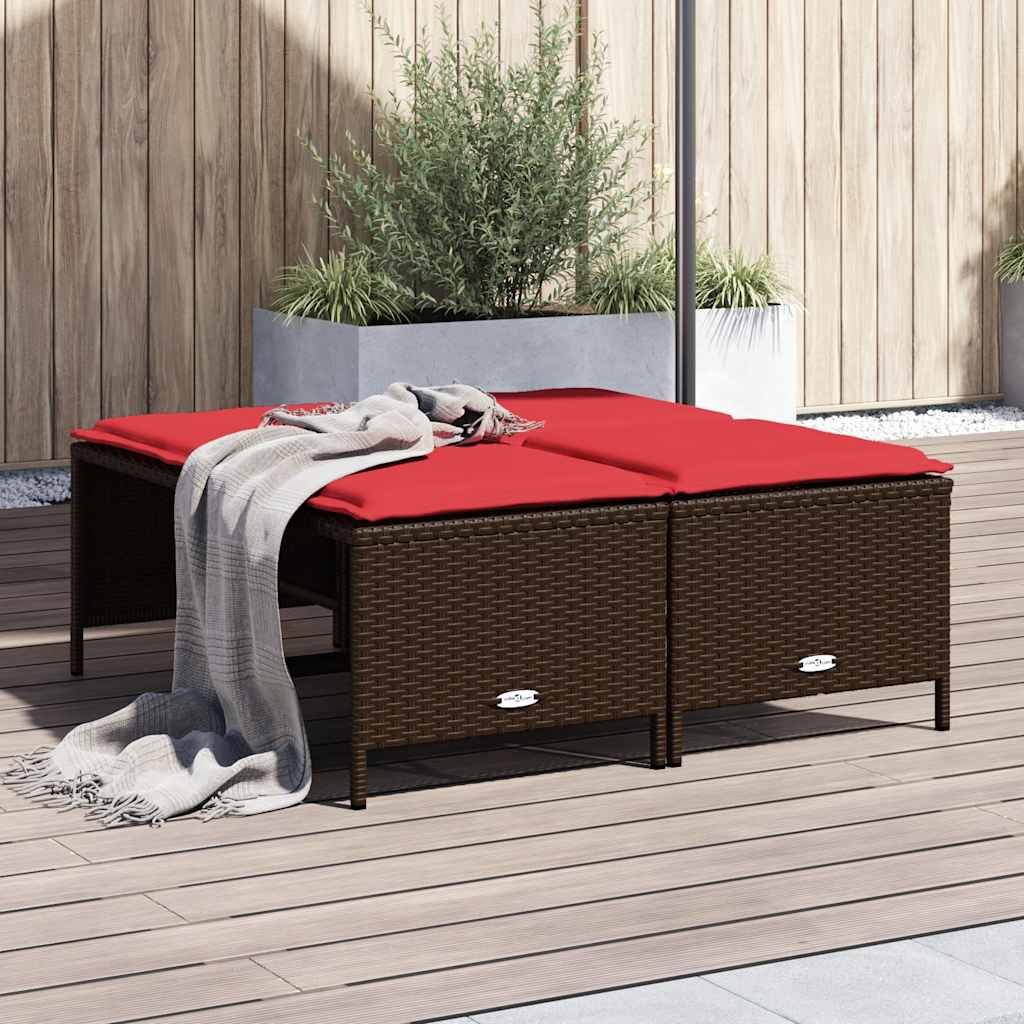 Tuinstoelen met kussens 4 stuks Bruin Poly Rotan