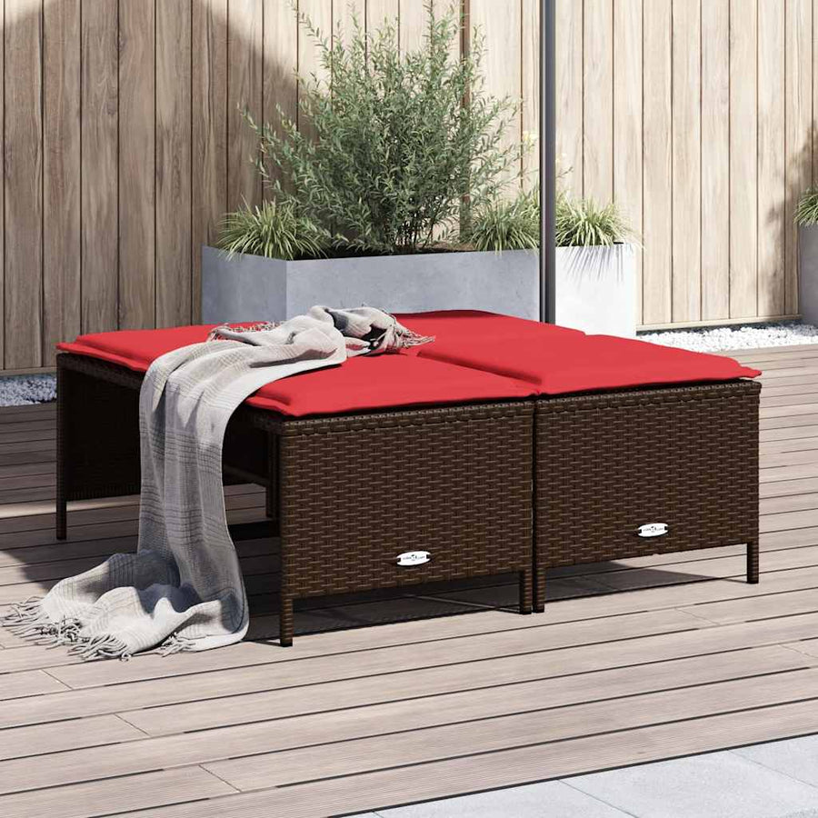 Tuinstoelen met kussens 4 stuks Bruin Poly Rotan