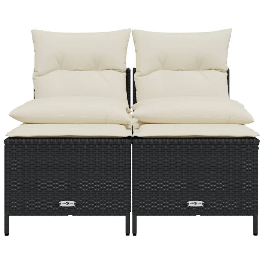 4-delige Loungeset met kussens poly rattan zwart