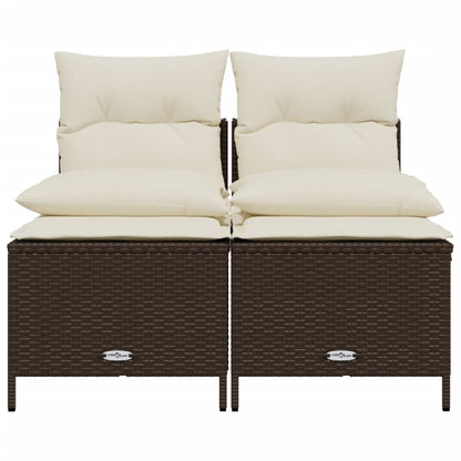 4-delige Loungeset met kussens poly rattan bruin